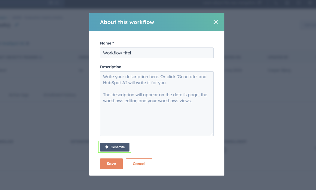 Generate Workflow Descriptions with HubSpot AI